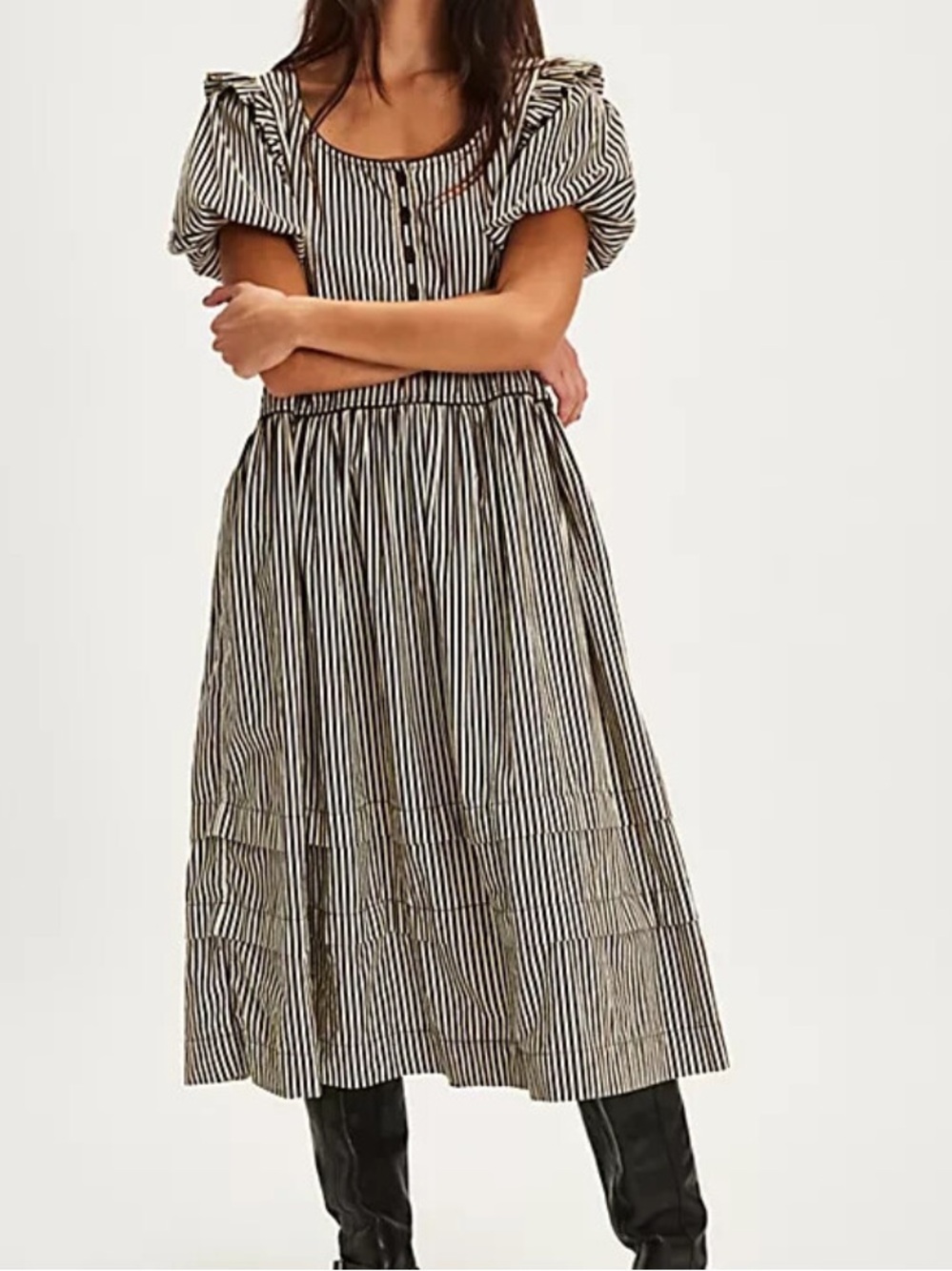 Free People Black and White Striped Midi Skirt